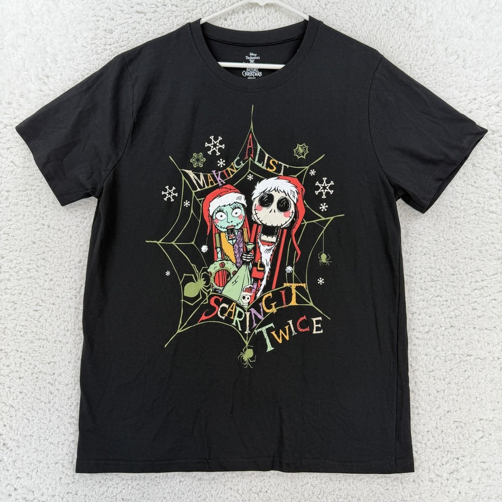 Disney Mens Nightmare Before Christmas Jack Sally Black Graphic Tee Large NEW